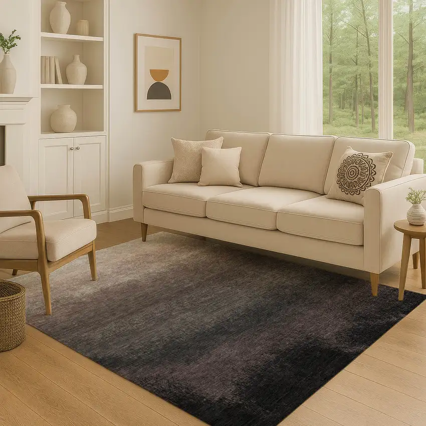 Black Gray And Silver Ombre Washable Area Rug With UV Protection Photo 5