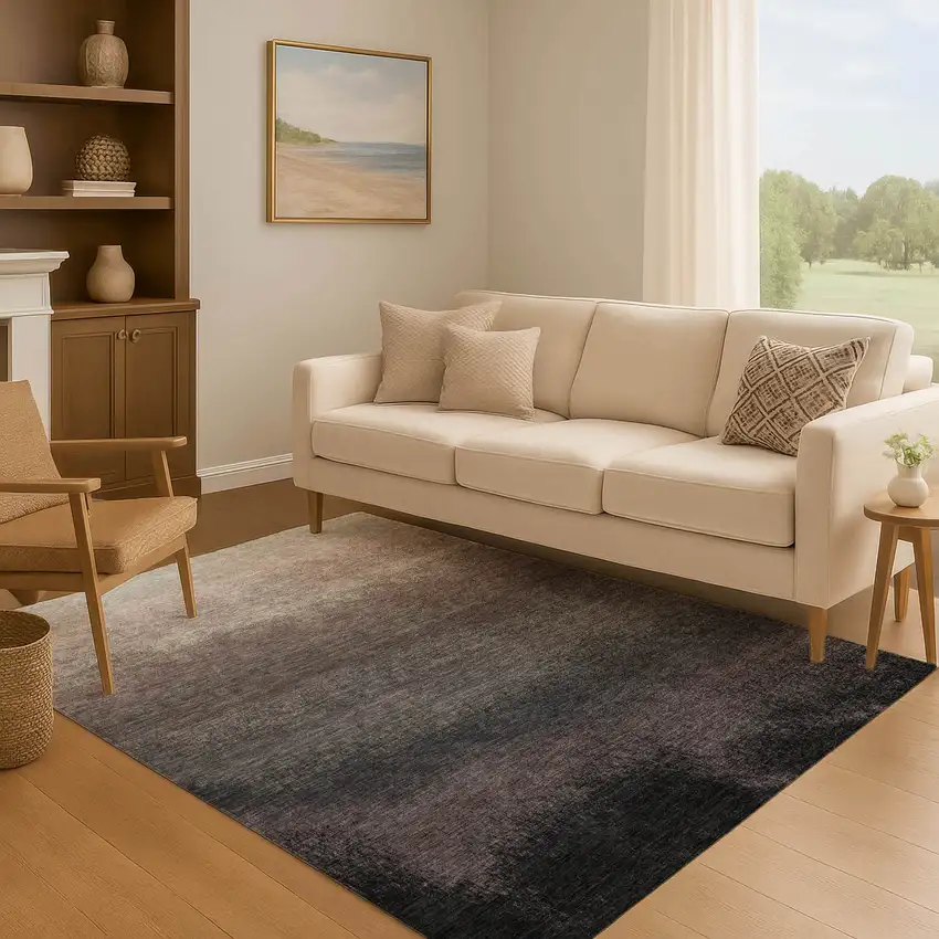 Black Gray And Silver Ombre Washable Area Rug With UV Protection Photo 6