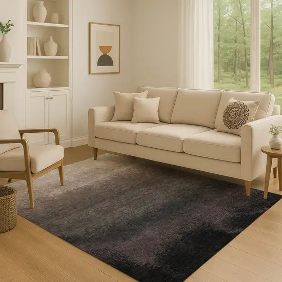 Black Gray And Silver Ombre Washable Area Rug With UV Protection Photo 5