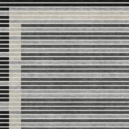 Black Gray And Silver Striped Washable Area Rug With UV Protection Photo 4