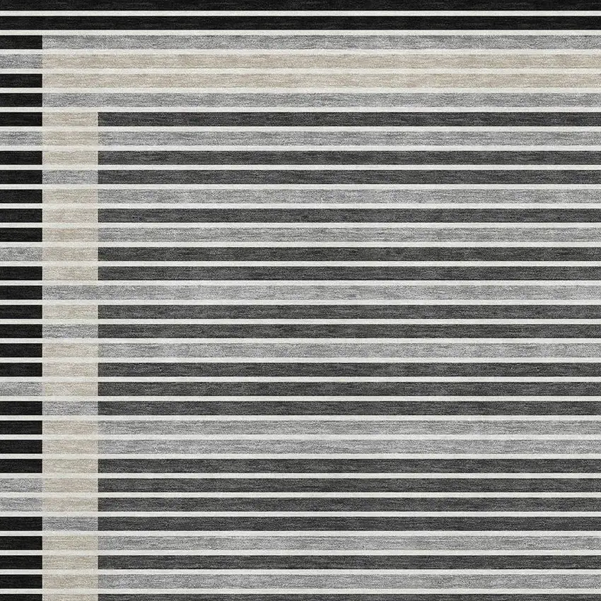 Black Gray And Silver Striped Washable Area Rug With UV Protection Photo 4