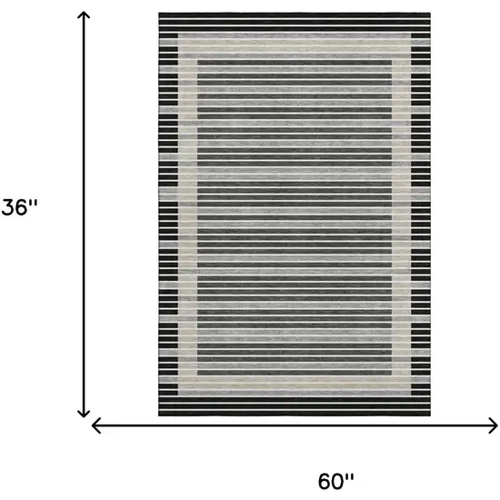 Black Gray And Silver Striped Washable Area Rug With UV Protection Photo 3