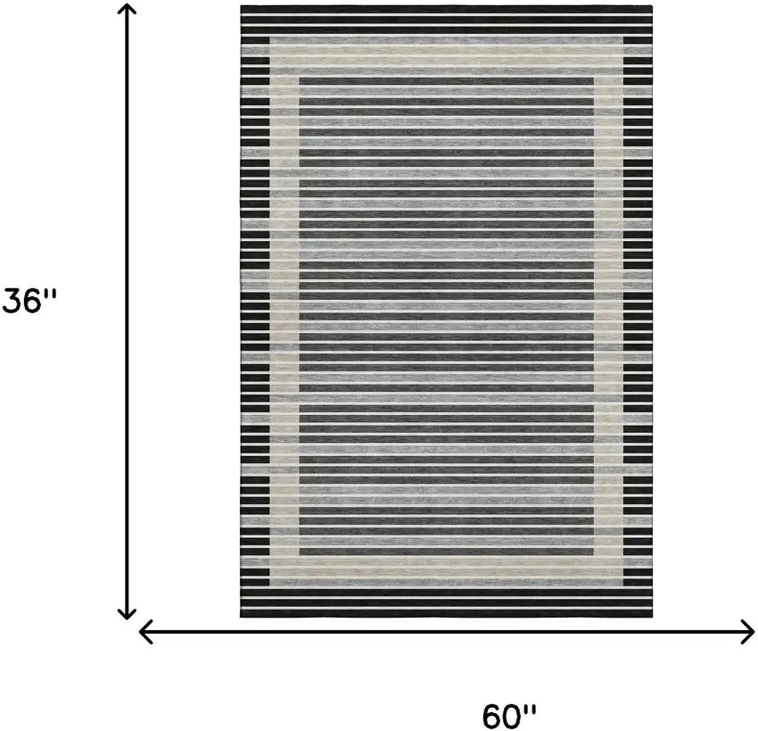 Black Gray And Silver Striped Washable Area Rug With UV Protection Photo 3