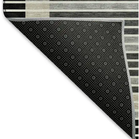 Black Gray And Silver Striped Washable Area Rug With UV Protection Photo 7