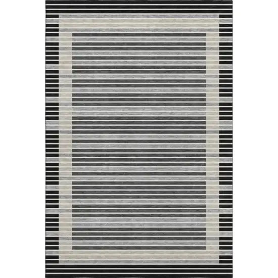 Black Gray And Silver Striped Washable Area Rug With UV Protection Photo 6