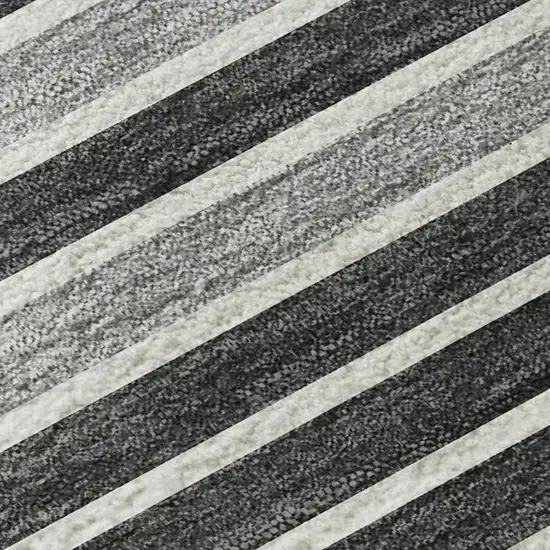 Black Gray And Silver Striped Washable Area Rug With UV Protection Photo 2