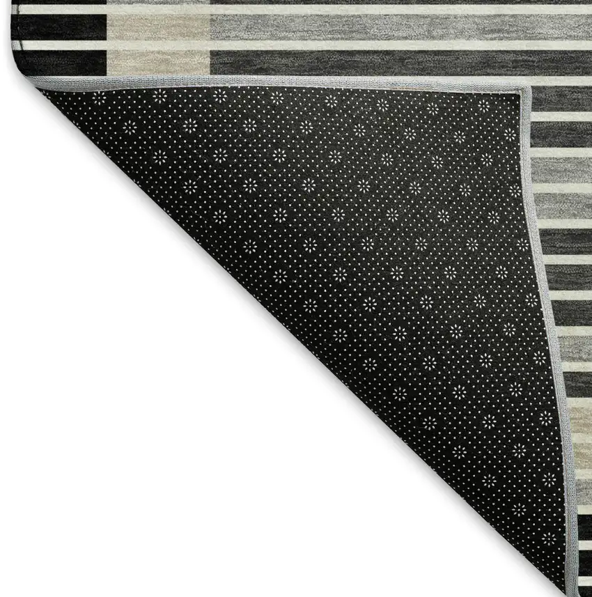 Black Gray And Silver Striped Washable Area Rug With UV Protection Photo 7