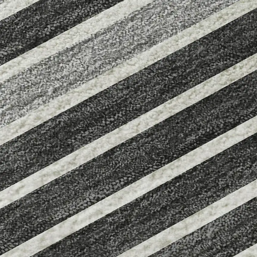 Black Gray And Silver Striped Washable Area Rug With UV Protection Photo 2
