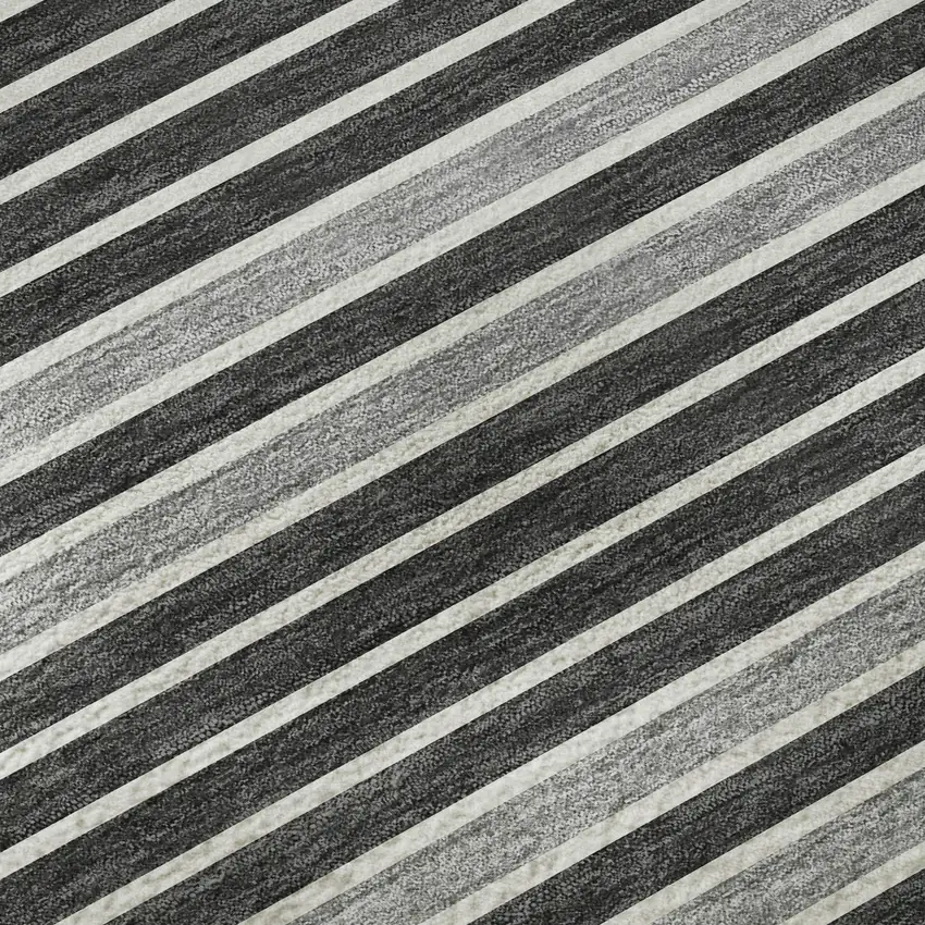 Black Gray And Silver Striped Washable Area Rug With UV Protection Photo 1
