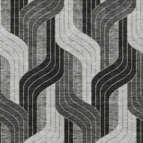Black Gray And Silver Striped Washable Indoor Outdoor Area Rug Photo 2