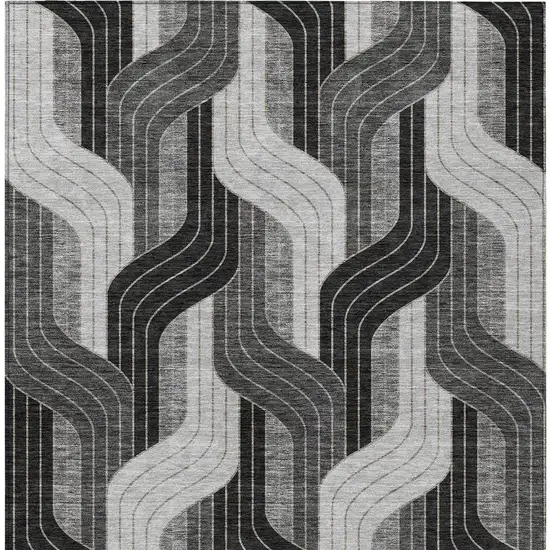 Black Gray And Silver Striped Washable Indoor Outdoor Area Rug Photo 3