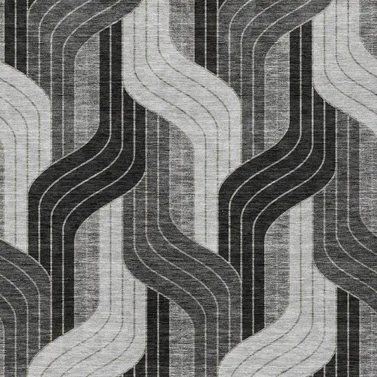 Black Gray And Silver Striped Washable Indoor Outdoor Area Rug Photo 2