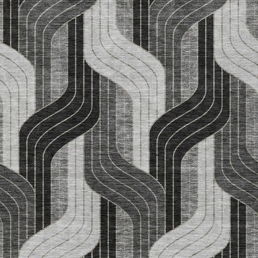 Black Gray And Silver Striped Washable Indoor Outdoor Area Rug Photo 2