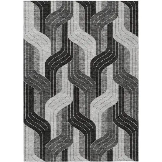 Black Gray And Silver Striped Washable Indoor Outdoor Area Rug Photo 1