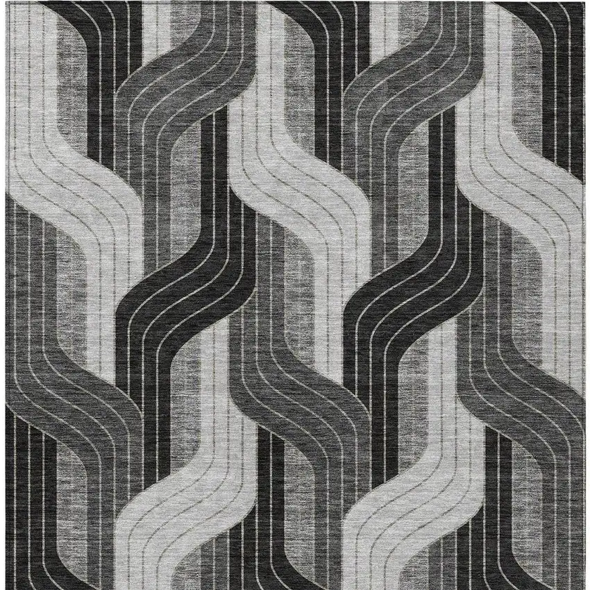 Black Gray And Silver Striped Washable Indoor Outdoor Area Rug Photo 3