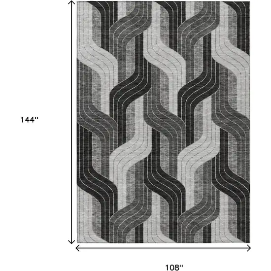 Black Gray And Silver Striped Washable Indoor Outdoor Area Rug Photo 7