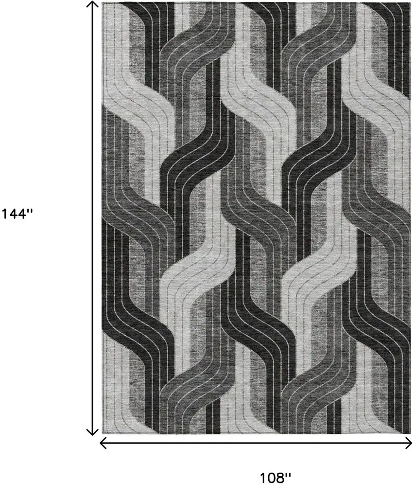 Black Gray And Silver Striped Washable Indoor Outdoor Area Rug Photo 7