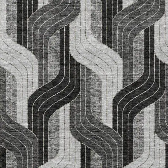 Black Gray And Silver Striped Washable Indoor Outdoor Area Rug Photo 2