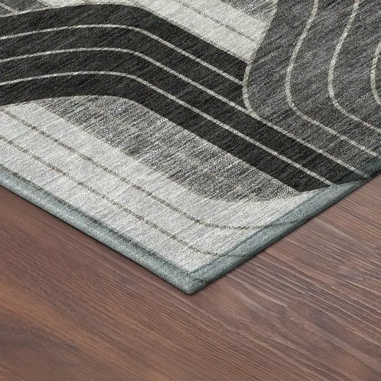Black Gray And Silver Striped Washable Indoor Outdoor Area Rug Photo 5