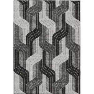 Photo of Black Gray And Silver Striped Washable Indoor Outdoor Area Rug
