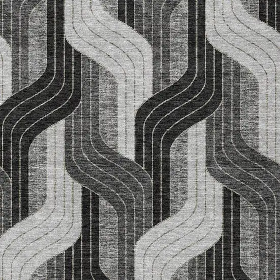 Black Gray And Silver Striped Washable Indoor Outdoor Area Rug Photo 2