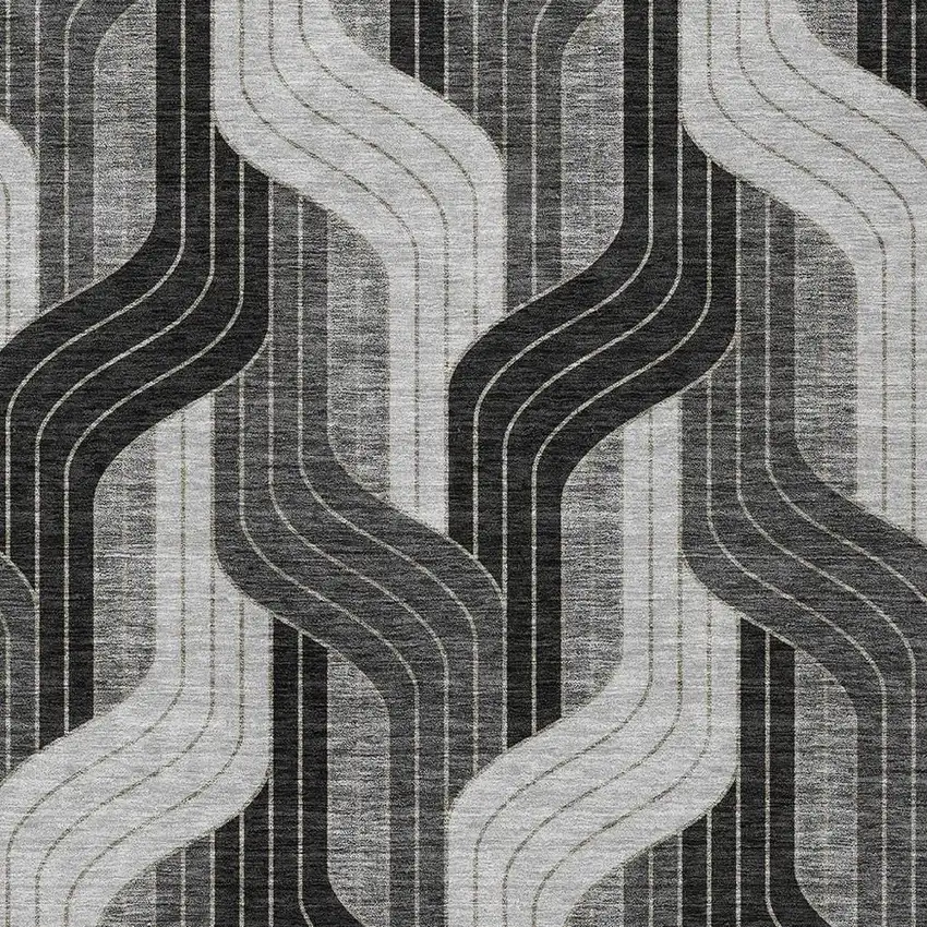 Black Gray And Silver Striped Washable Indoor Outdoor Area Rug Photo 2
