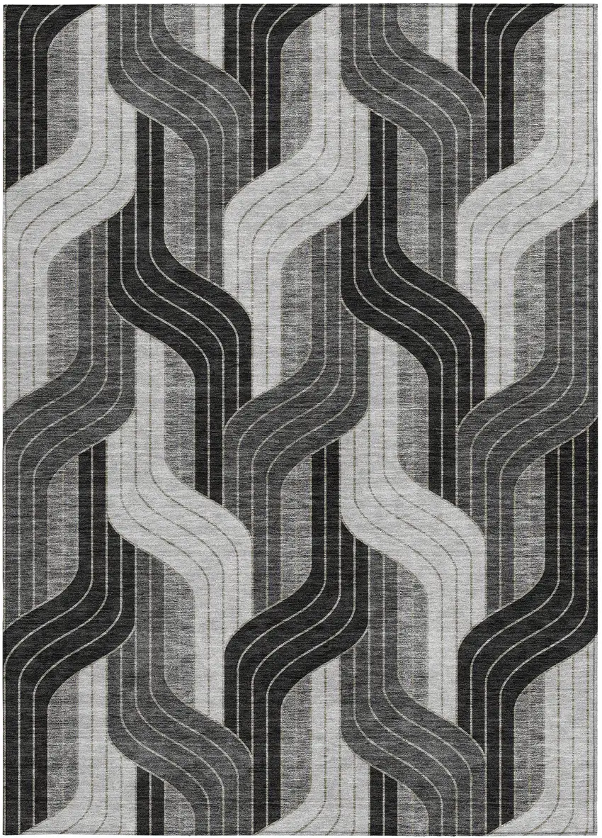 Black Gray And Silver Striped Washable Indoor Outdoor Area Rug Photo 3