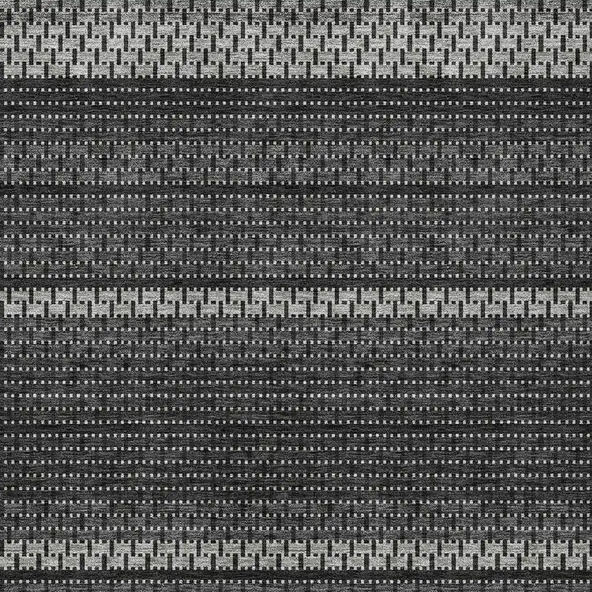 Black Gray And Silver Striped Washable Indoor Outdoor Area Rug Photo 2