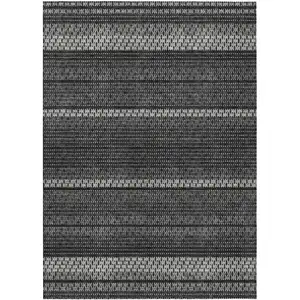 Photo of Black Gray And Silver Striped Washable Indoor Outdoor Area Rug