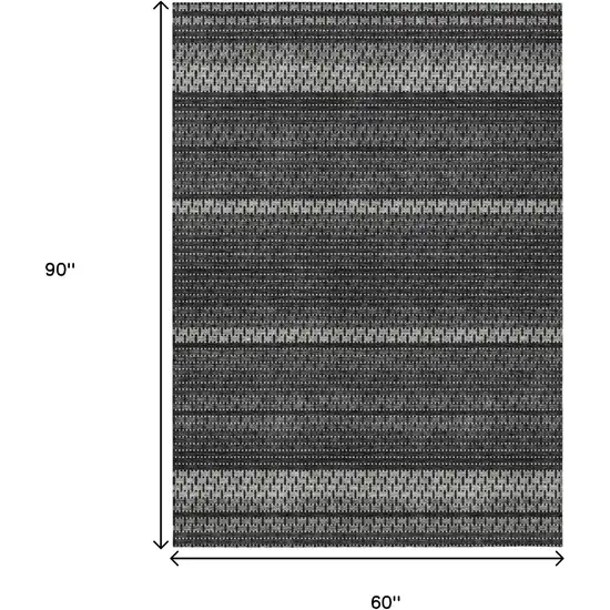 Black Gray And Silver Striped Washable Indoor Outdoor Area Rug Photo 7