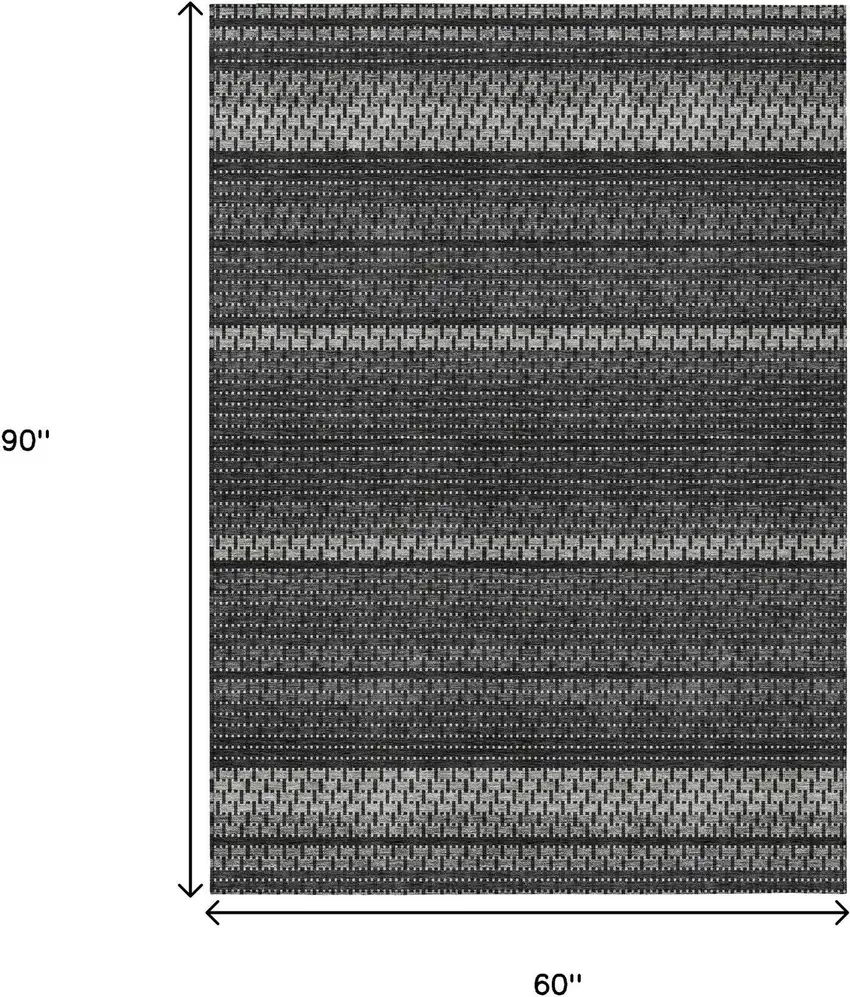 Black Gray And Silver Striped Washable Indoor Outdoor Area Rug Photo 7