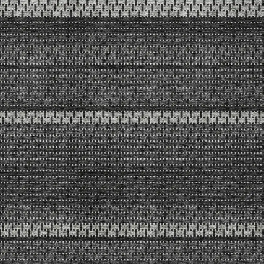 Black Gray And Silver Striped Washable Indoor Outdoor Area Rug Photo 2