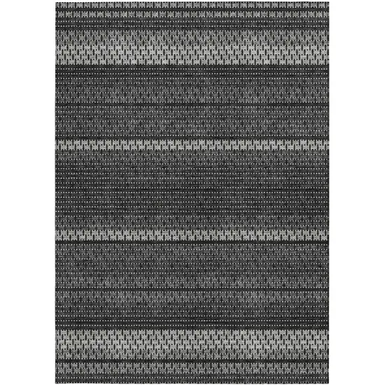 Black Gray And Silver Striped Washable Indoor Outdoor Area Rug Photo 3
