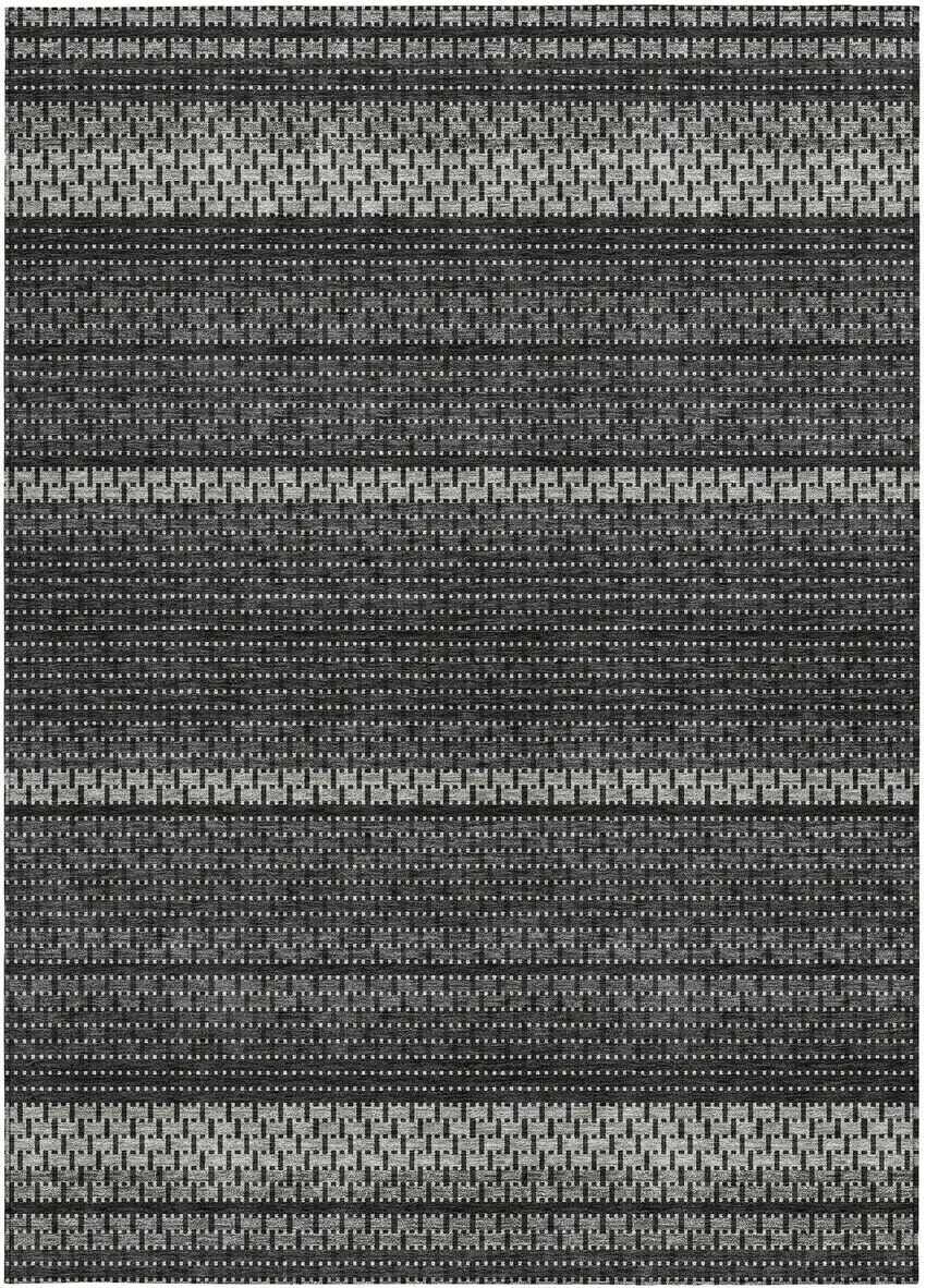 Black Gray And Silver Striped Washable Indoor Outdoor Area Rug Photo 3