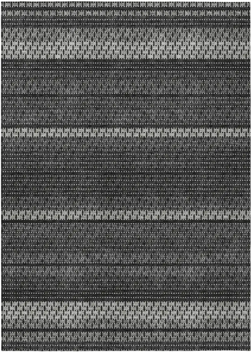 Black Gray And Silver Striped Washable Indoor Outdoor Area Rug Photo 1