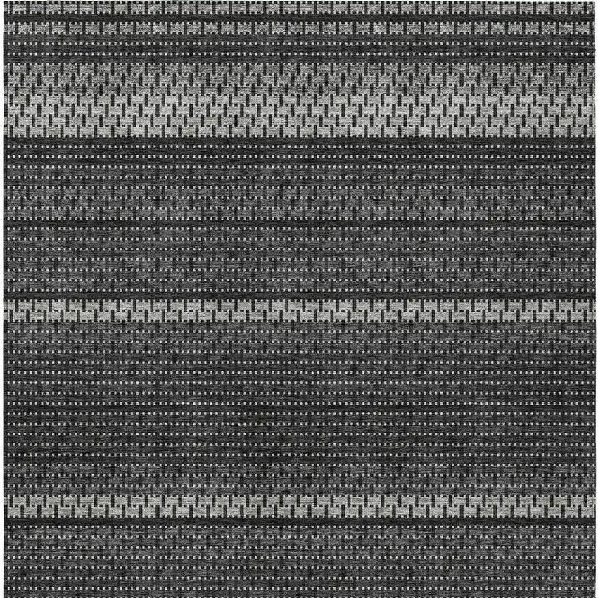 Black Gray And Silver Striped Washable Indoor Outdoor Area Rug Photo 2