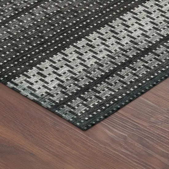 Black Gray And Silver Striped Washable Indoor Outdoor Area Rug Photo 5