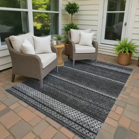 Black Gray And Silver Striped Washable Indoor Outdoor Area Rug Photo 3