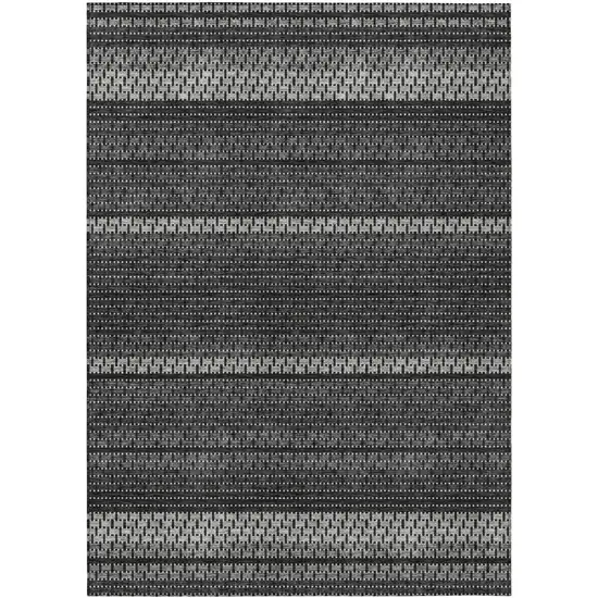 Black Gray And Silver Striped Washable Indoor Outdoor Area Rug Photo 1
