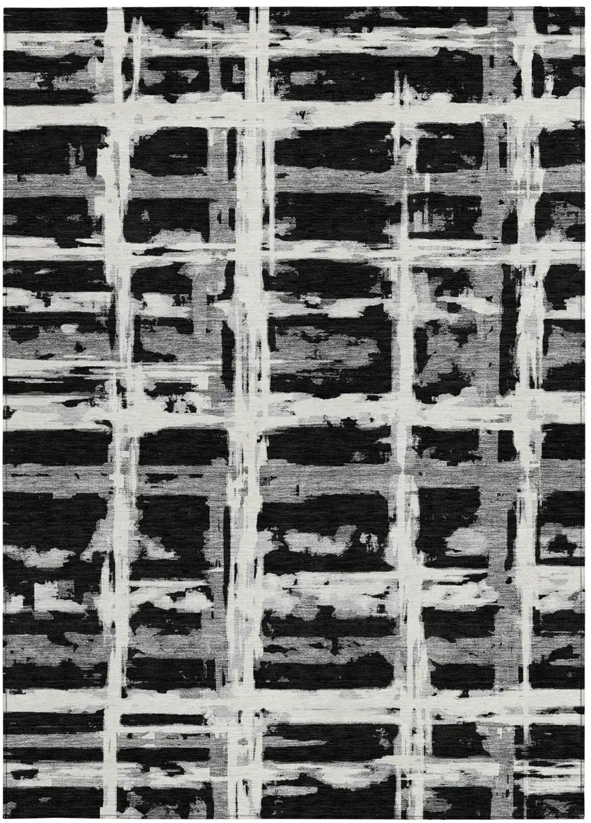 Black Gray And Silver Striped Washable Indoor Outdoor Area Rug Photo 7