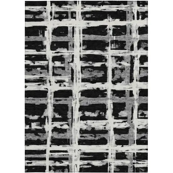 Black Gray And Silver Striped Washable Indoor Outdoor Area Rug Photo 7