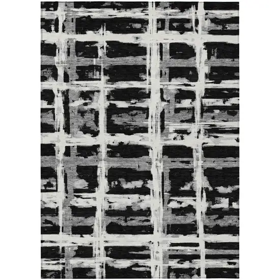 Black Gray And Silver Striped Washable Indoor Outdoor Area Rug Photo 2