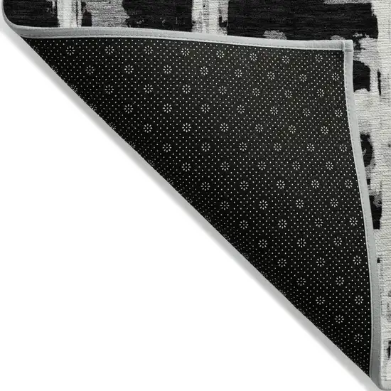 Black Gray And Silver Striped Washable Indoor Outdoor Area Rug Photo 4