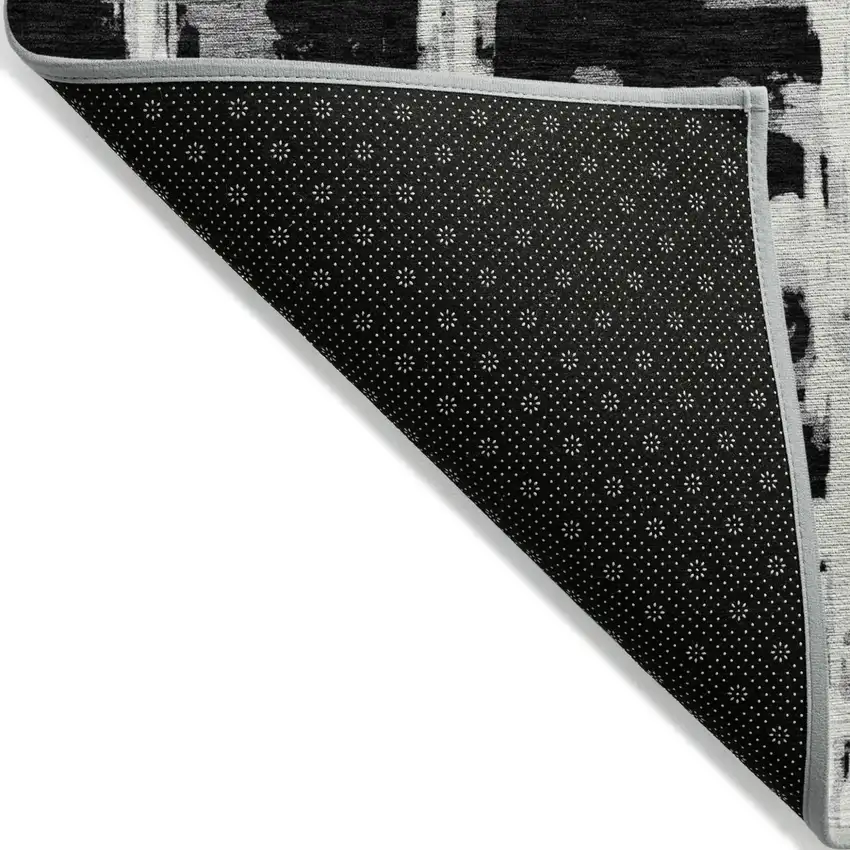 Black Gray And Silver Striped Washable Indoor Outdoor Area Rug Photo 4