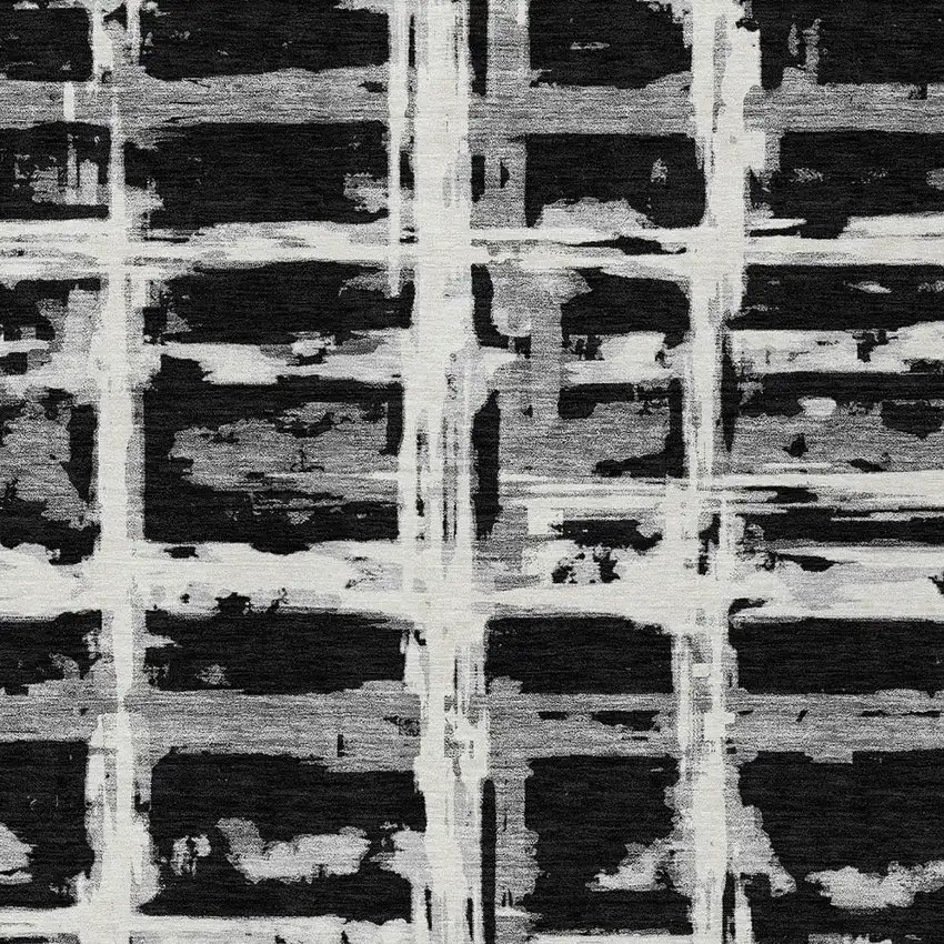 Black Gray And Silver Striped Washable Indoor Outdoor Area Rug Photo 4