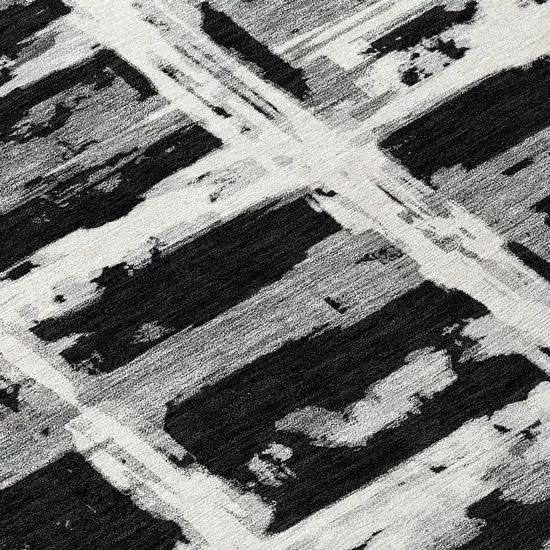 Black Gray And Silver Striped Washable Indoor Outdoor Area Rug Photo 5