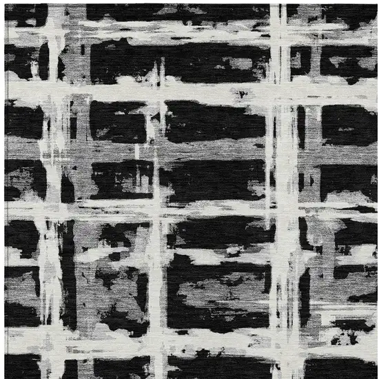 Black Gray And Silver Striped Washable Indoor Outdoor Area Rug Photo 4