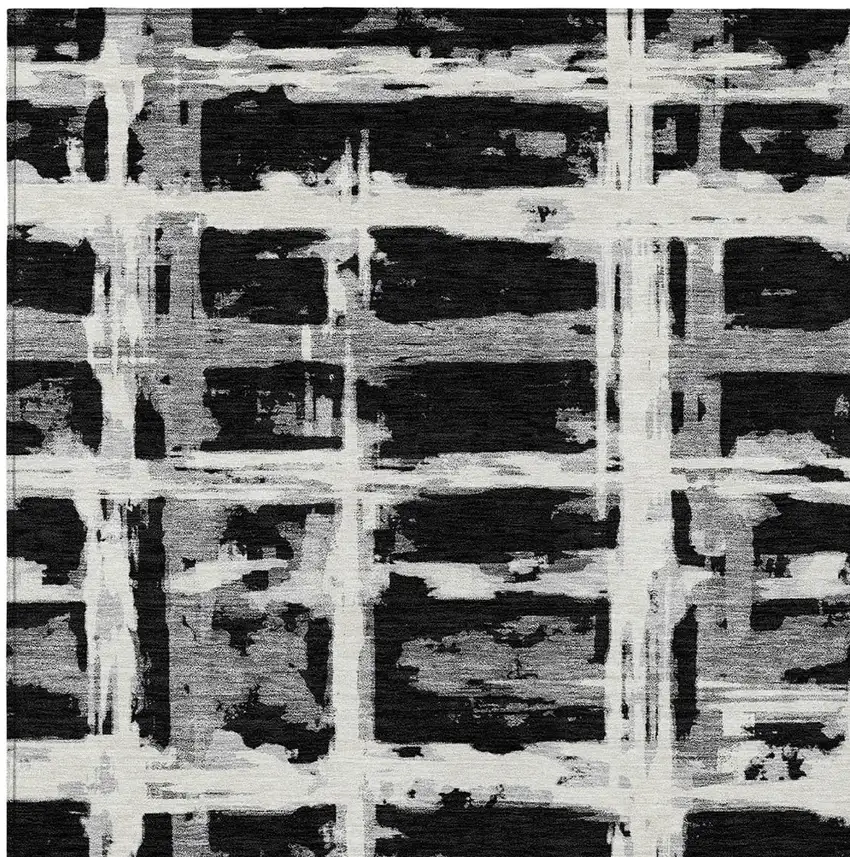 Black Gray And Silver Striped Washable Indoor Outdoor Area Rug Photo 4