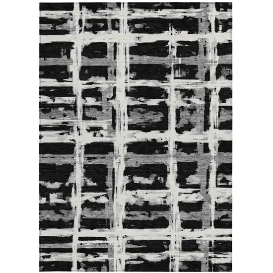Black Gray And Silver Striped Washable Indoor Outdoor Area Rug Photo 7