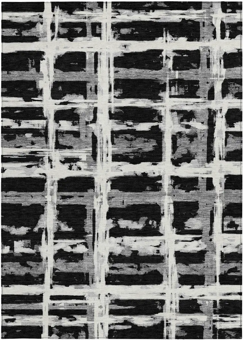 Black Gray And Silver Striped Washable Indoor Outdoor Area Rug Photo 5